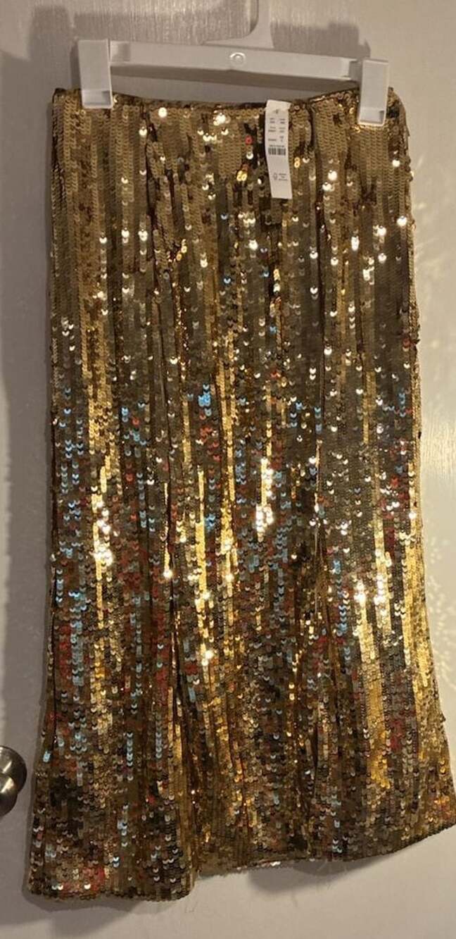 J.Crew Gold Sequin Midi Skirt Size 0 Fully Lined Holiday Party
